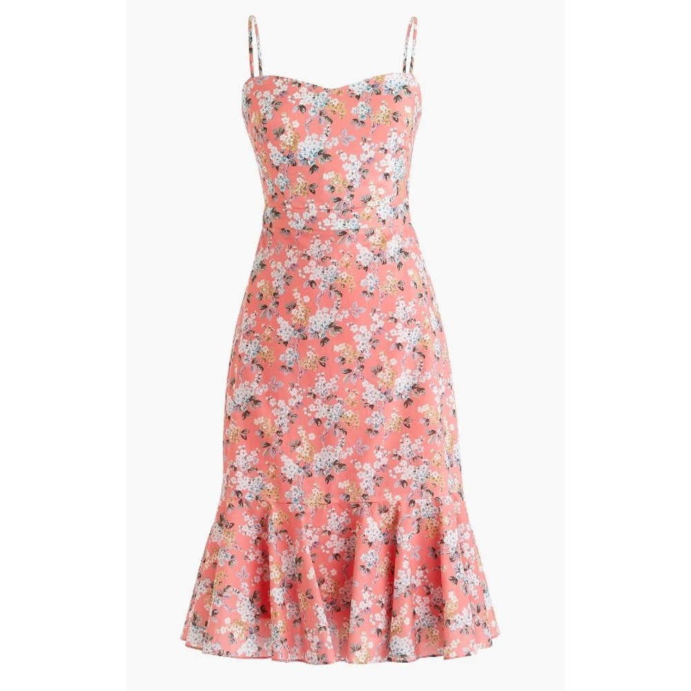 J.Crew Liberty Josephine Floral Cotton Midi Sundress Ruffle Hem Coral Pink Sz 4